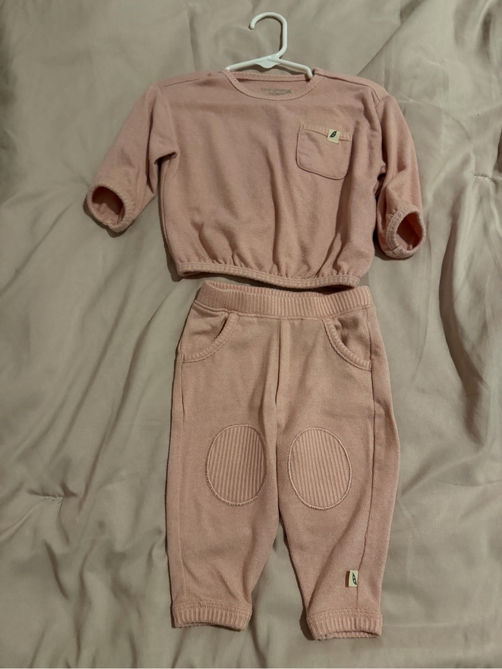 Kids Cozy Rib-Knee Jogger Set - Pink